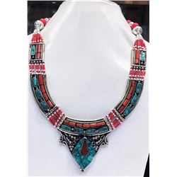 Tibet Hand Made Natural Turquoise & Coral Necklace