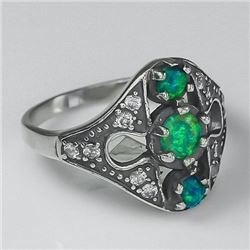 SENSATIONAL 2.5 CT GREEN OPAL SOLID SILVER RING.