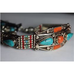 Tibet Hand Made Turquoise & Coral Bracelet