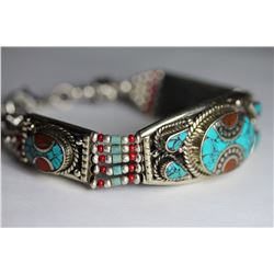 Tibet Hand Made Turquoise & Coral Bracelet