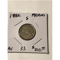 Nice 1882 Mexico 5 Cents Extremely Rare AU High Grade Book $225.00+
