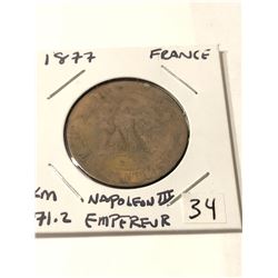 Very Old 1877 France Napoleon III Empereur 10 Centimes