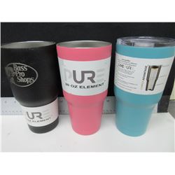3 New 30oz PUR Element Copper Insulated Tumblers / lids are cracked 3 for