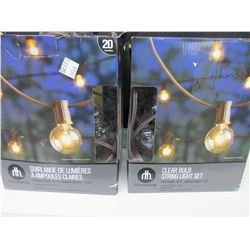 2 New 20 ft Patio Light Strands clear bulbs 40ft total / Tested Working