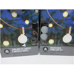 2 New 20 ft Patio Light Strands Frosted bulbs / Tested Working 40ft total