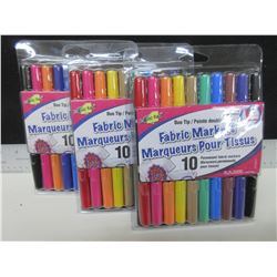 3 New Packs of 10 Permanent Fabric Markers Duo Tip