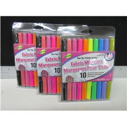 3 New Packs of 10 Permanent Fabric Markers Duo Tip