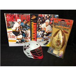 SPORTS FAN COLLECTIBLES LOT( SIGNED PROGRAMS, BANK)