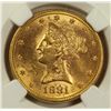 Image 2 : 1881 $10 LIBERTY GOLD NGC MS 61