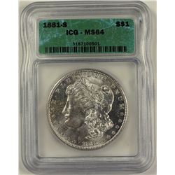 1881-S MORGAN SILVER DOLLAR ICG MS 64