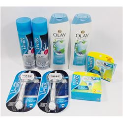 BAG OF ASSORTED RAZORS AND SHAVE GEL