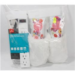 BAG WITH SURGE PROTECTOR, SLIPPERS, AND FOOT