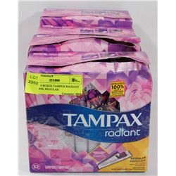 LOT OF 4 BOXES TAMPEX RADIANT TAMPONS, REGULAR