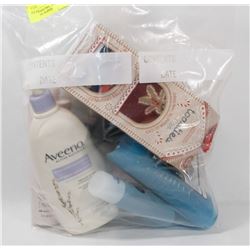 BAG OF ASST INCL AVEENO LOTION, SHAMPOO, SLIPPER