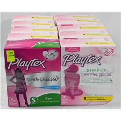 10 ASSORTED BOXES OF PLAYTEX TAMPONS