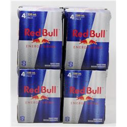 LOT OF 4 PACK OF 4 CANS OF RED BULL