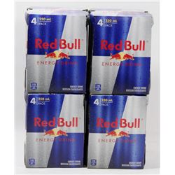 LOT OF 4 PACK OF 4 CANS OF RED BULL