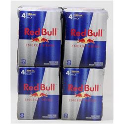 LOT OF 4 PACK OF 4 CANS OF RED BULL