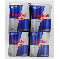 LOT OF 4 PACK OF 4 CANS OF RED BULL