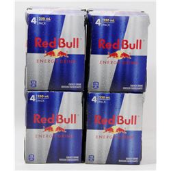 LOT OF 4 PACK OF 4 CANS OF RED BULL