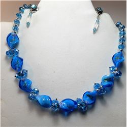 19)  MURANO GLASS & BLUE CRYSTAL NECKLACE