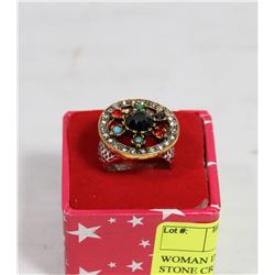 WOMAN INLAID MULTICOLOR STONE CRYSTAL RING