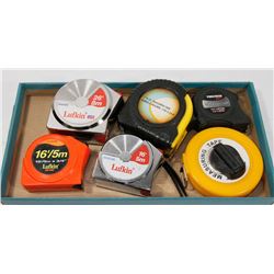 BOX W/SIX MEASURING TAPES – LUFKIN ETC.