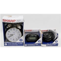 LOT OF 3 SHARP ALARM CLOCKS