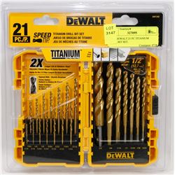 NEW DEWALT 21 PC TITANIUM DRILL BIT SET.