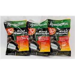 LOT OF 3 PKGS OF 10 REMINGTON HAND WARMERS