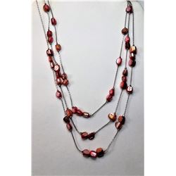 13)  SILVER TONE & PINK ABALONE TRIPLE