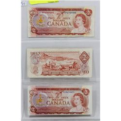 LOT OF 3 CANADIAN 1974 LAST OF $2 BILLS