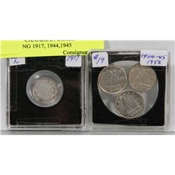 LOT OF 4 CANADIAN DIMES INCLUDING 1917, 1944,1945