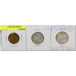 LOT OF 3 CANADIAN COINS INCLUDING 1967 QUARTER,