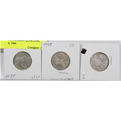 LOT OF 3 CANADIAN QUARTERS, 1937,1948, 1964
