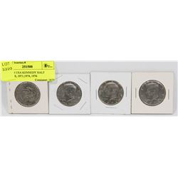 LOT OF 4 USA KENNEDY HALF DOLLARS, 1971,1974, 1976