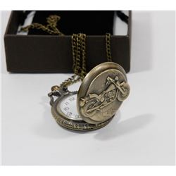 NEW BRONZE MOTORCYCLE POCKET WATCH WITH CHAIN