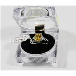 NEW STERLING SILVER RING CUBIC YELLOW STONE SIZE 7