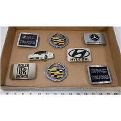LOT OF 8 AUTO RELATED BELT BUCKLES.