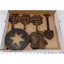FLAT OF CAST IRON ITEMS.
