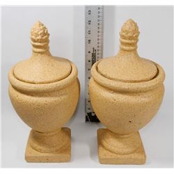 PAIR OF CONCRETE PILLAR TOP URNS.