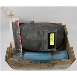 WELDING HELMET, STINGER AND WELDING RODS.