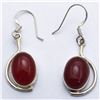 Image 1 : 60) STERLING SILVER RED ONYX DANGLING EARRINGS