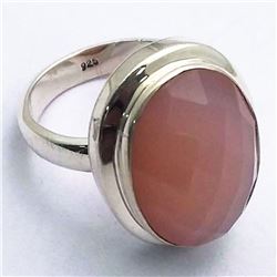 82) STERLING SILVER ROSE QUARTZ RING SIZE 6.25