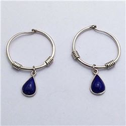 93) STERLING SILVER LAPIS HOOP EARRINGS