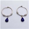 Image 1 : 93) STERLING SILVER LAPIS HOOP EARRINGS