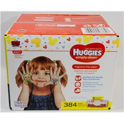 BOX OF HUGGIES SIMPLY CLEAN WIPES.