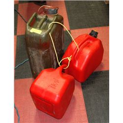 20 L WATER CONTAINER AND TWO 10 L GAS CANS.