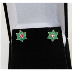 #96-EMERALD & RUBY STUD  EARRINGS