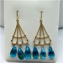 151) 14K YELLOW GOLD BLUE TOPAZ EARRINGS